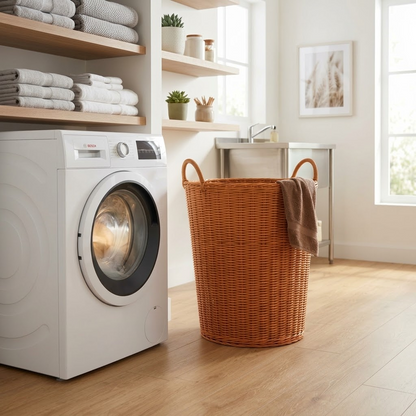 Handwoven Style Laundry Hamper – Round Storage Basket with Built-in Handles