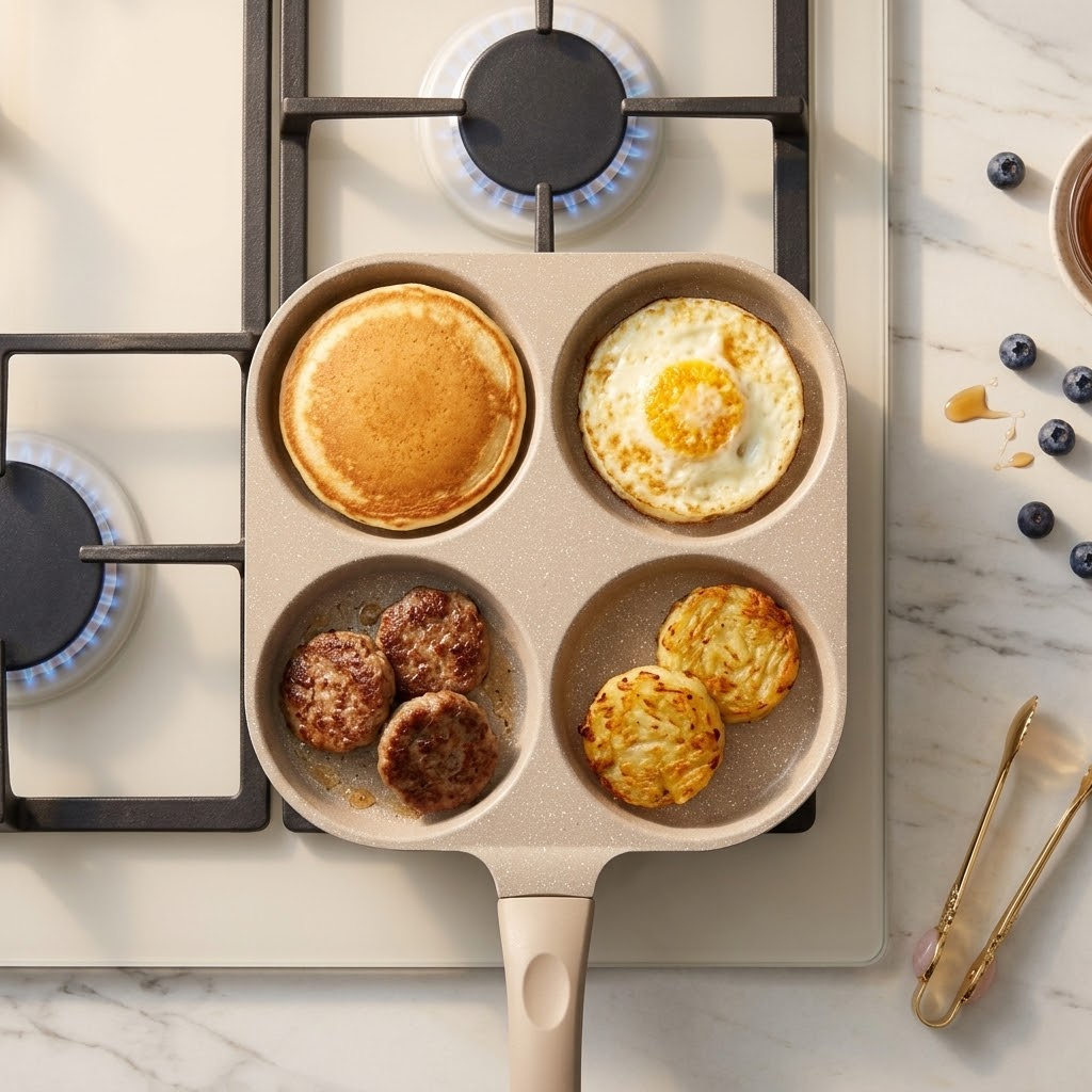 Multi-Section Divided Breakfast Skillet – 3-in-1 Non-Stick Frying Pan