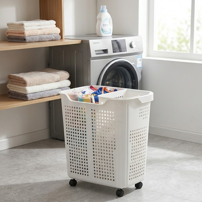 Rolling Multi-Compartment Laundry Hamper – Mobile Clothes Storage Basket with Wheels