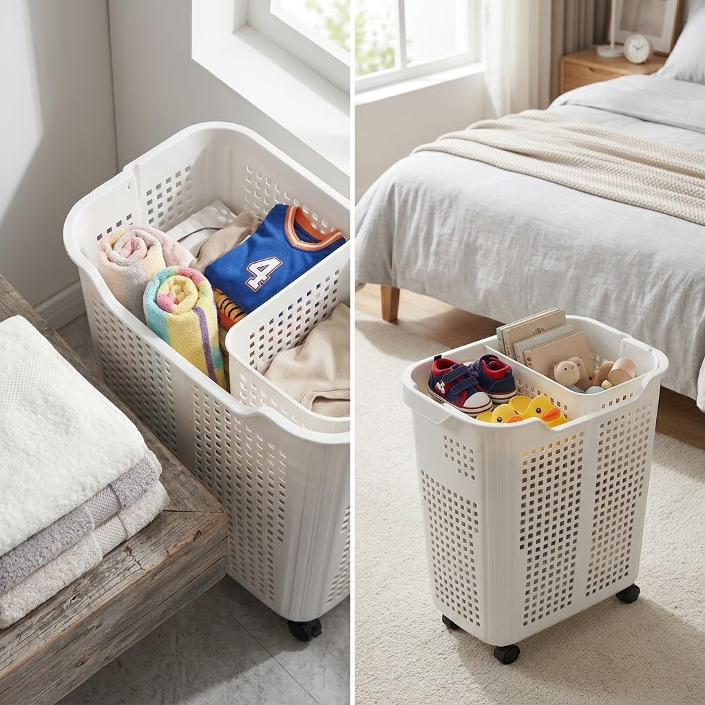 Rolling Multi-Compartment Laundry Hamper – Mobile Clothes Storage Basket with Wheels