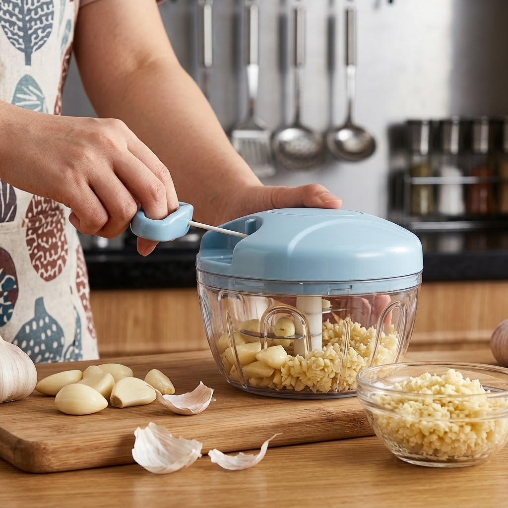 Manual Pull-String Food Chopper – Handheld Garlic and Vegetable Mincer