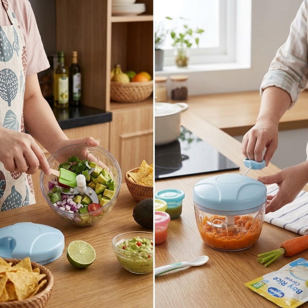 Manual Pull-String Food Chopper – Handheld Garlic and Vegetable Mincer